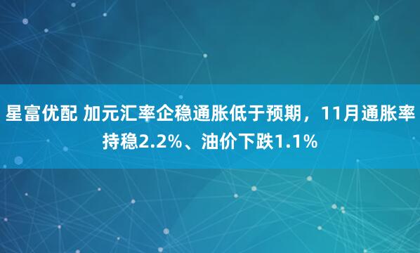 星富优配 加元汇率企稳通胀低于预期，11月通胀率持稳2.2%、油价下跌1.1%